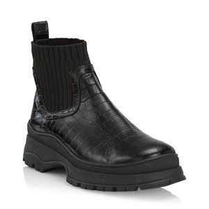 NEW STAUD Bow Croc-Embossed Leather Ankle Boots